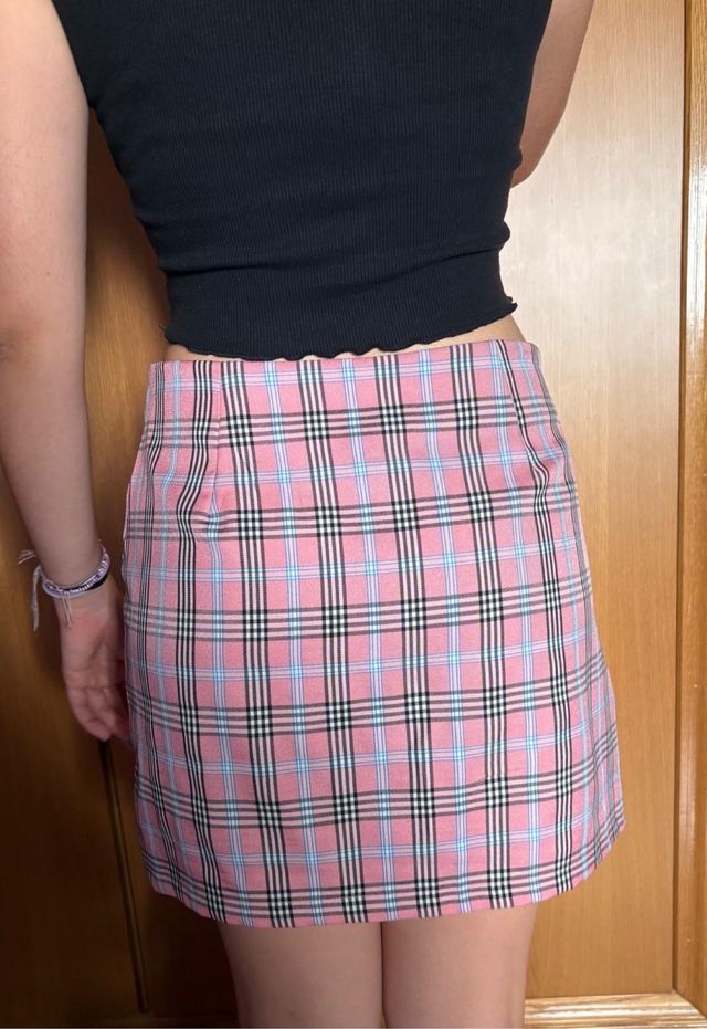 Falda cuadros rosa