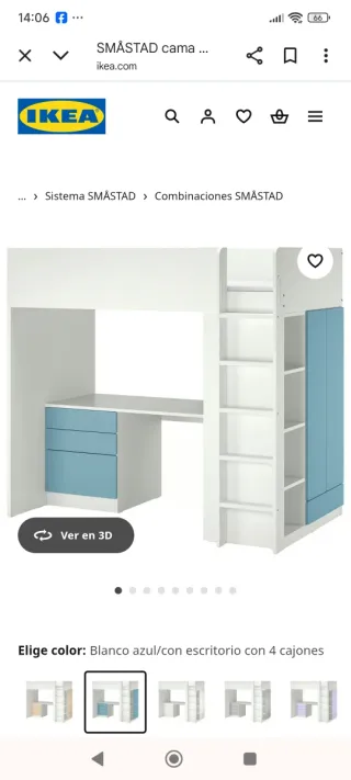 Cama litera SMÅSTAD con escritorio