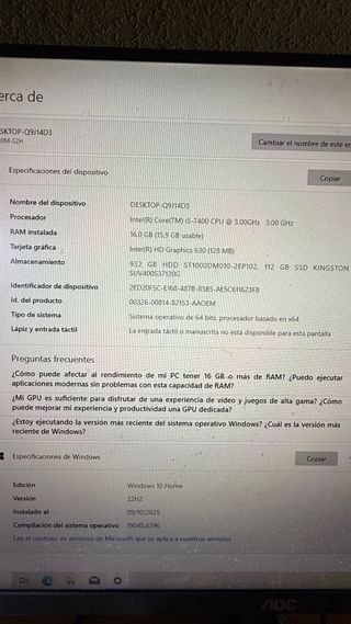 Ordenador sobremesa Oficina alto rendimiento