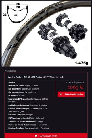 Ruedas MTB Carbono 29 - DT Swiss 350 XD - 30 mm