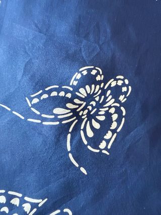Foulard Elaine Gold Seta Blu Farfalle