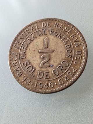 1/2 Sol Perú 1946 Moneda Antigua