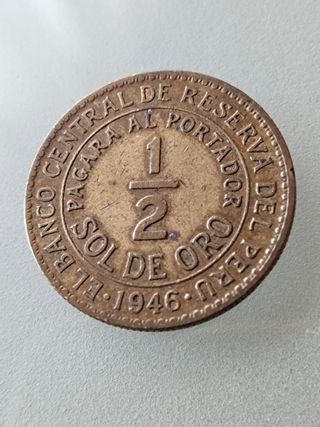 1/2 Sol Perú 1946 Moneda Antigua