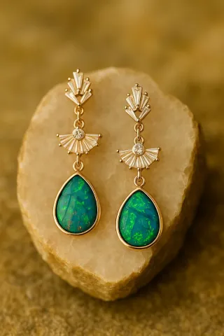 Pendientes Oro con Piedra Verde