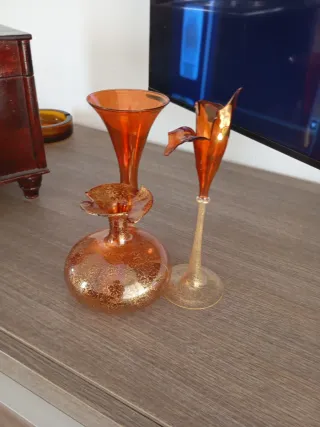 Tris Vasi Vetro Soffiato Oro Arancio