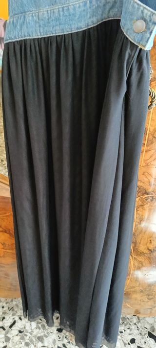 Abito Tezenis denim con balza nera salopette