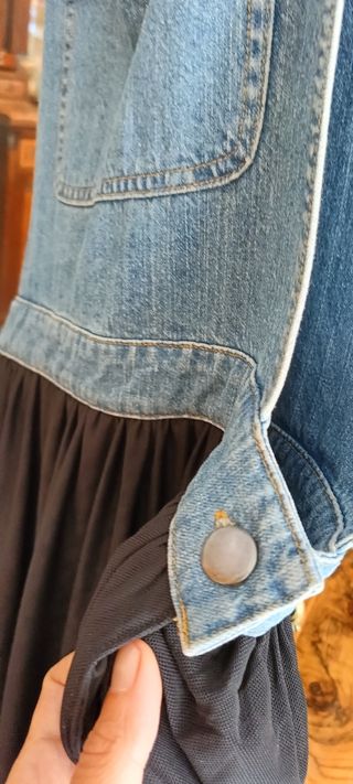 Abito Tezenis denim con balza nera salopette