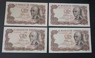 4 Billetes 100 Pesetas 1970 El Banco de España
