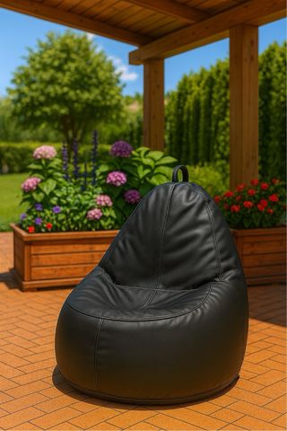 Pouf in pelle nera. Nuovo