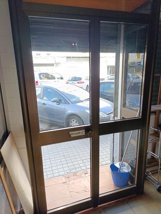 Puerta doble de cristal y aluminio