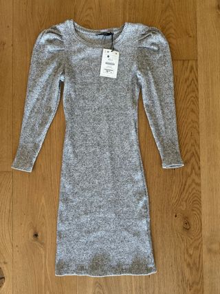 Vestido Bershka punto acanalado gris XS