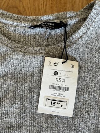 Vestido Bershka punto acanalado gris XS