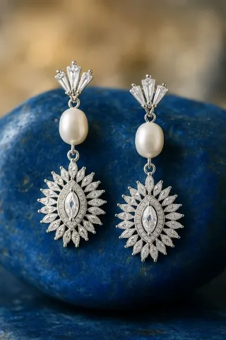 Pendientes Vintage Novia Perla y Circonita