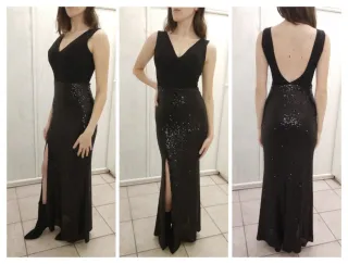 Abito lungo nero con paillettes