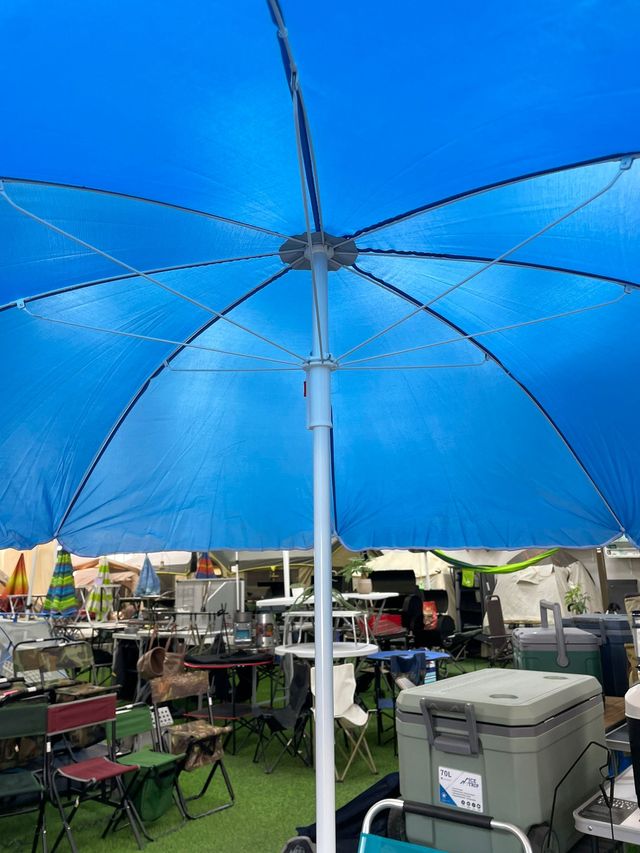 Silla Doble Camping con Sombrilla Azul