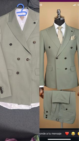Traje verde de doble botonadura