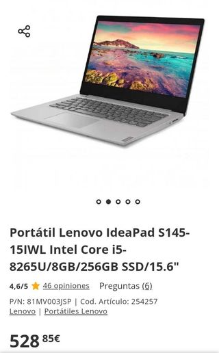 Portátil Lenovo IdeaPad S145-15IWL Intel Core i5-8