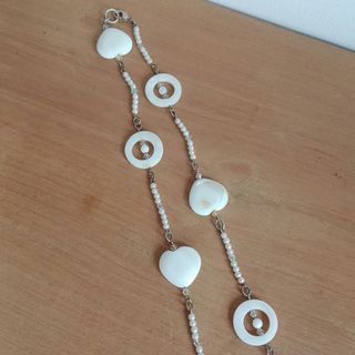 Collar largo nácar corazón plateado