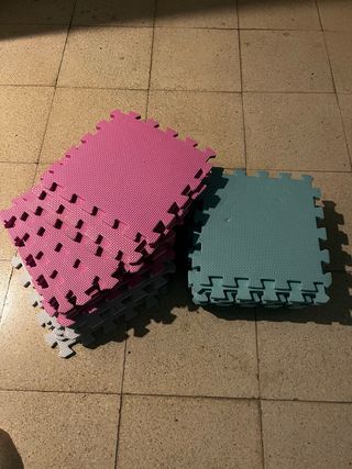 Suelo infantil acolchado puzzle (rosa y azul)
