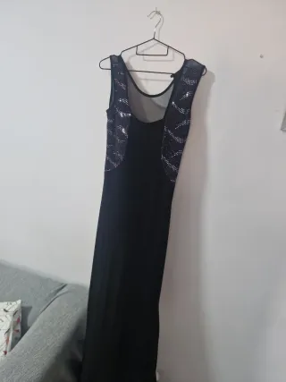Vestido de fiesta largo negro y plateado