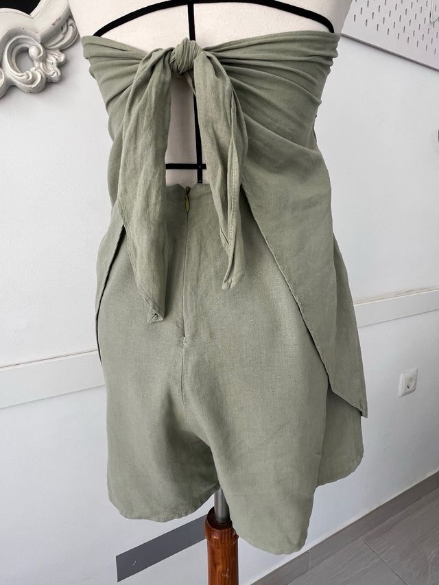 Vestido falda pantalón lino verde