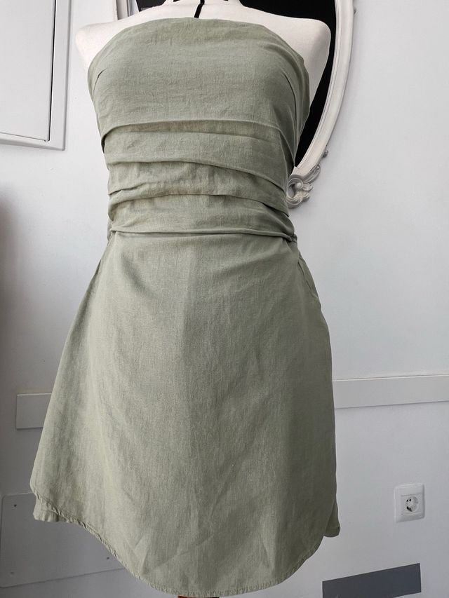 Vestido falda pantalón lino verde