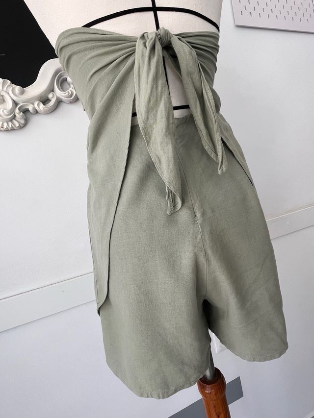 Vestido falda pantalón lino verde