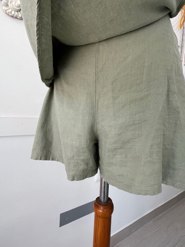 Vestido falda pantalón lino verde