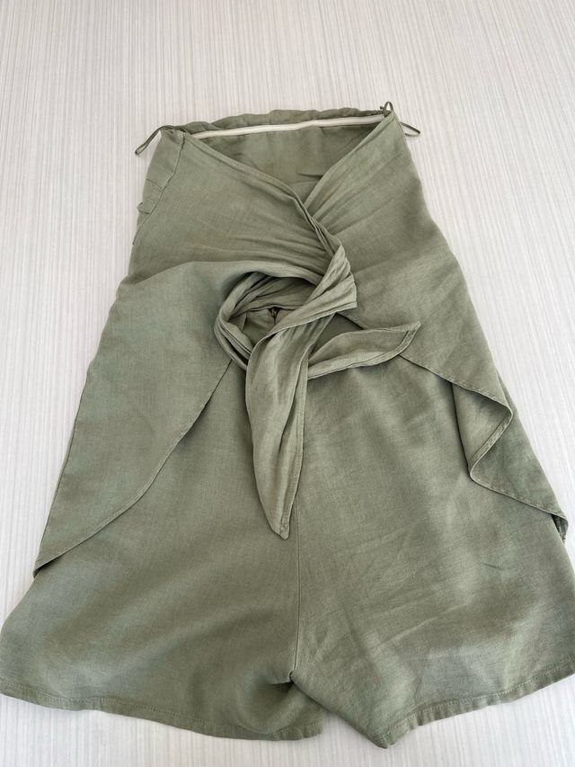 Vestido falda pantalón lino verde