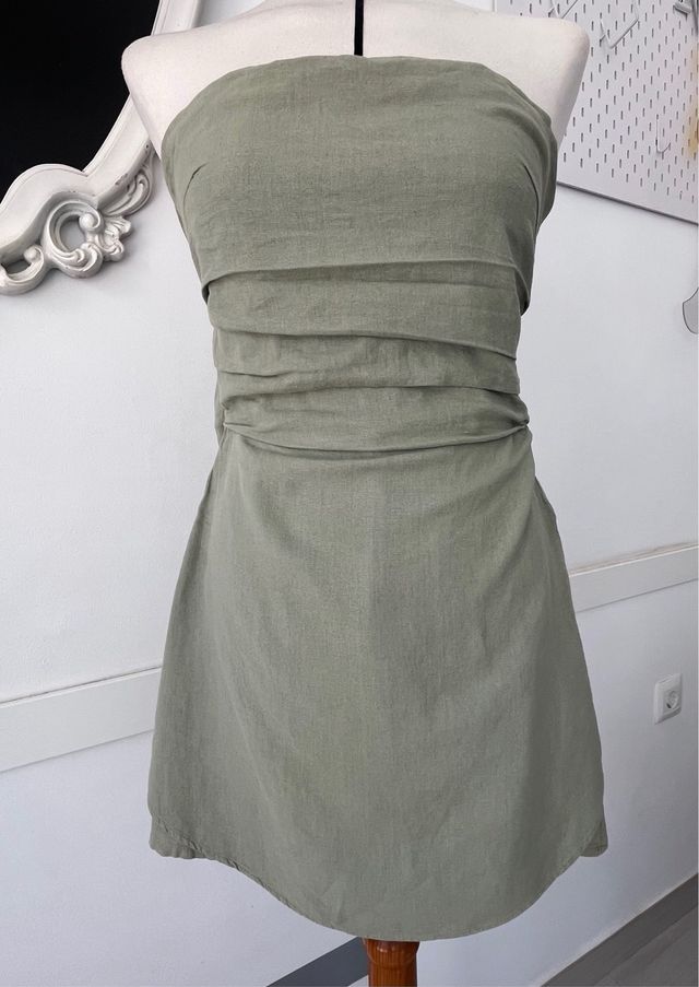 Vestido falda pantalón lino verde