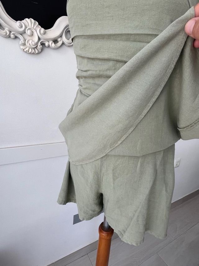 Vestido falda pantalón lino verde