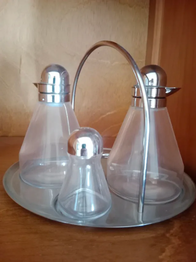 Set Vinagrera Aceitera Cristal y Metal