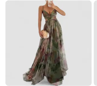 Vestido largo verde estampado fiesta