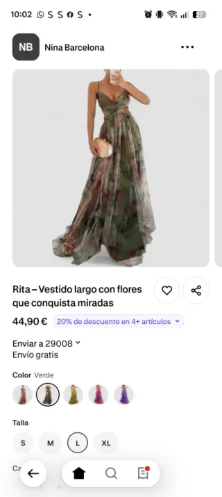 Vestido largo verde estampado fiesta