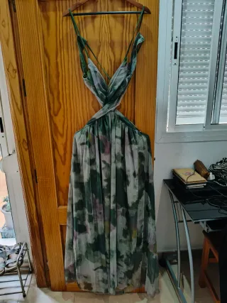 Vestido largo verde estampado fiesta