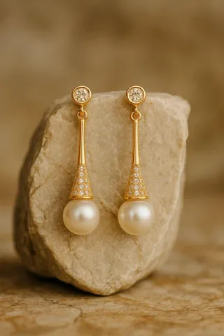 Pendientes Vintage Perla y Circonitas Oro