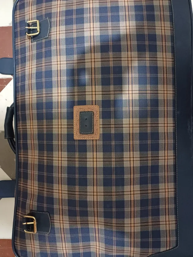 Custodia da viaggio vintage a quadretti blu e marroni