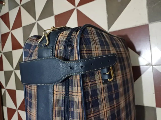 Custodia da viaggio vintage a quadretti blu e marroni