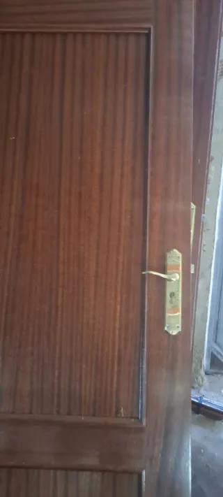 Puerta de madera con manilla dorada