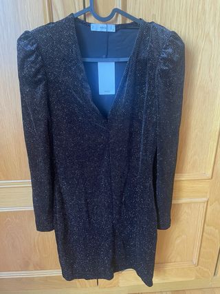 Vestido Mango Negro Brillante Talla M