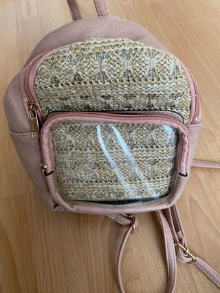 Bolso Mochila Rosa y Beige pequeña