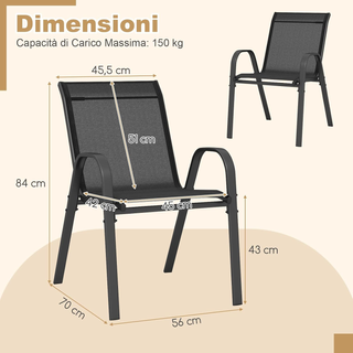 Set di 2/4 Sedie da Giardino, Poltrone in Tessuto 