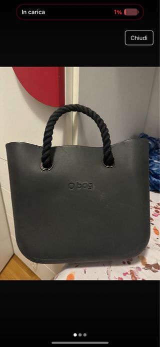 Borsa O bag nera con manici in corda