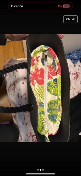 Borsa O bag nera con manici in corda