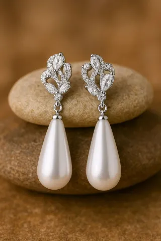 Pendientes Vintage Perla y Circonitas Plata