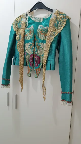 Vestido de fallera niña oro y turquesa