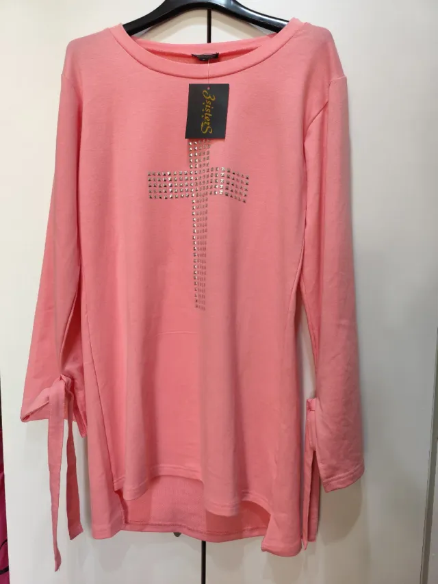 Felpa rosa con croce strass taglia S nuova