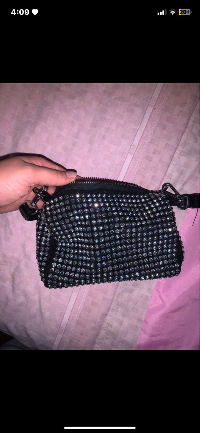 Borsa con brillantini nera e argento