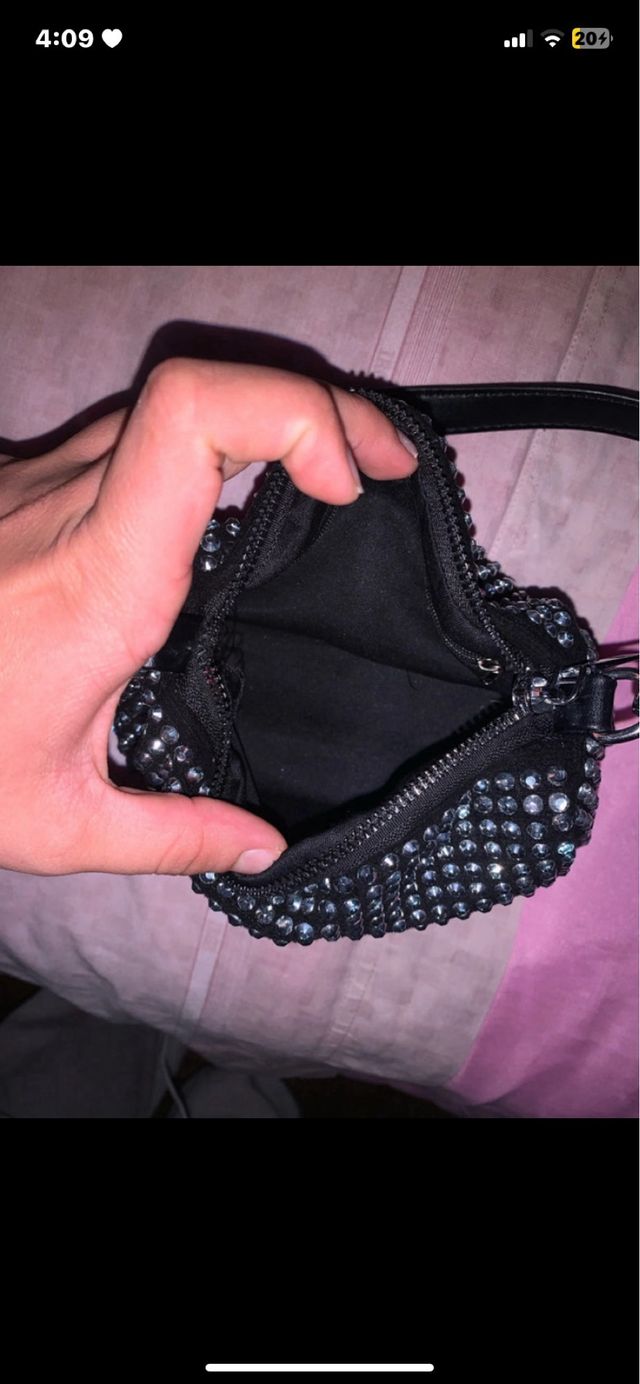 Borsa con brillantini nera e argento