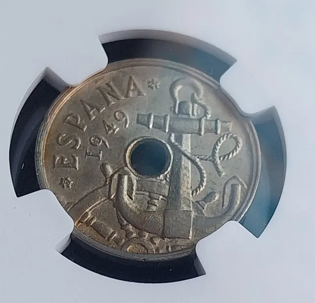 50 Centimos España 1949 NGC MS61 Pátina Multicolor